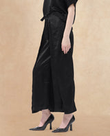 Women's Colet Black Polyester Fabric Tie-Up Closure Wide Leg Fit Plain Ankle Length Trousers