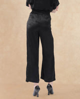 Women's Colet Black Polyester Fabric Tie-Up Closure Wide Leg Fit Plain Ankle Length Trousers