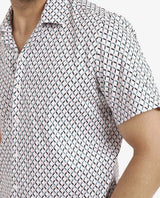 Men's White Casual Regular Fit Printed Half Sleeves Shirt