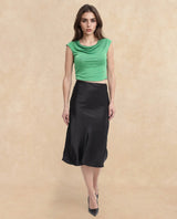 Women's Cowly Green Polyester Fabric Short Sleeve U-Neck Solid Regular Fit Top