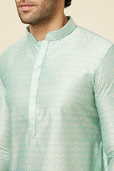 Men's Green Ethnic Relaxed Fit Embroidered Full Sleeves Kurta Set