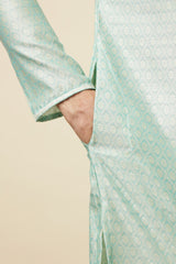 Men's Green Ethnic Relaxed Fit Embroidered Full Sleeves Kurta Set
