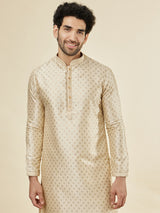 Men's Beige Ethnic Relaxed Fit Embroidered Full Sleeves Kurta Set