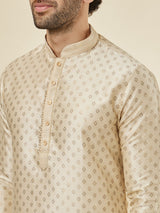 Men's Beige Ethnic Relaxed Fit Embroidered Full Sleeves Kurta Set