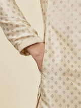 Men's Beige Ethnic Relaxed Fit Embroidered Full Sleeves Kurta Set