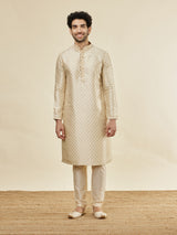 Men's Beige Ethnic Relaxed Fit Embroidered Full Sleeves Kurta Set