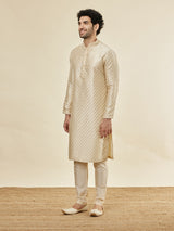 Men's Beige Ethnic Relaxed Fit Embroidered Full Sleeves Kurta Set