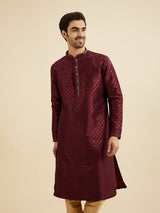 Men's Red Ethnic Relaxed Fit Printed Full Sleeves Kurta Set