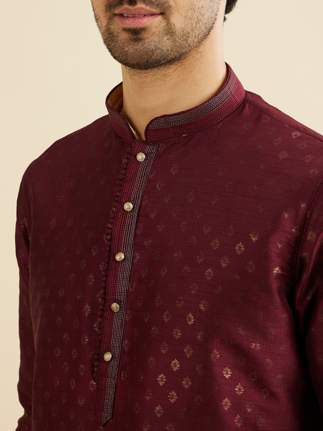 Men's Red Ethnic Relaxed Fit Printed Full Sleeves Kurta Set