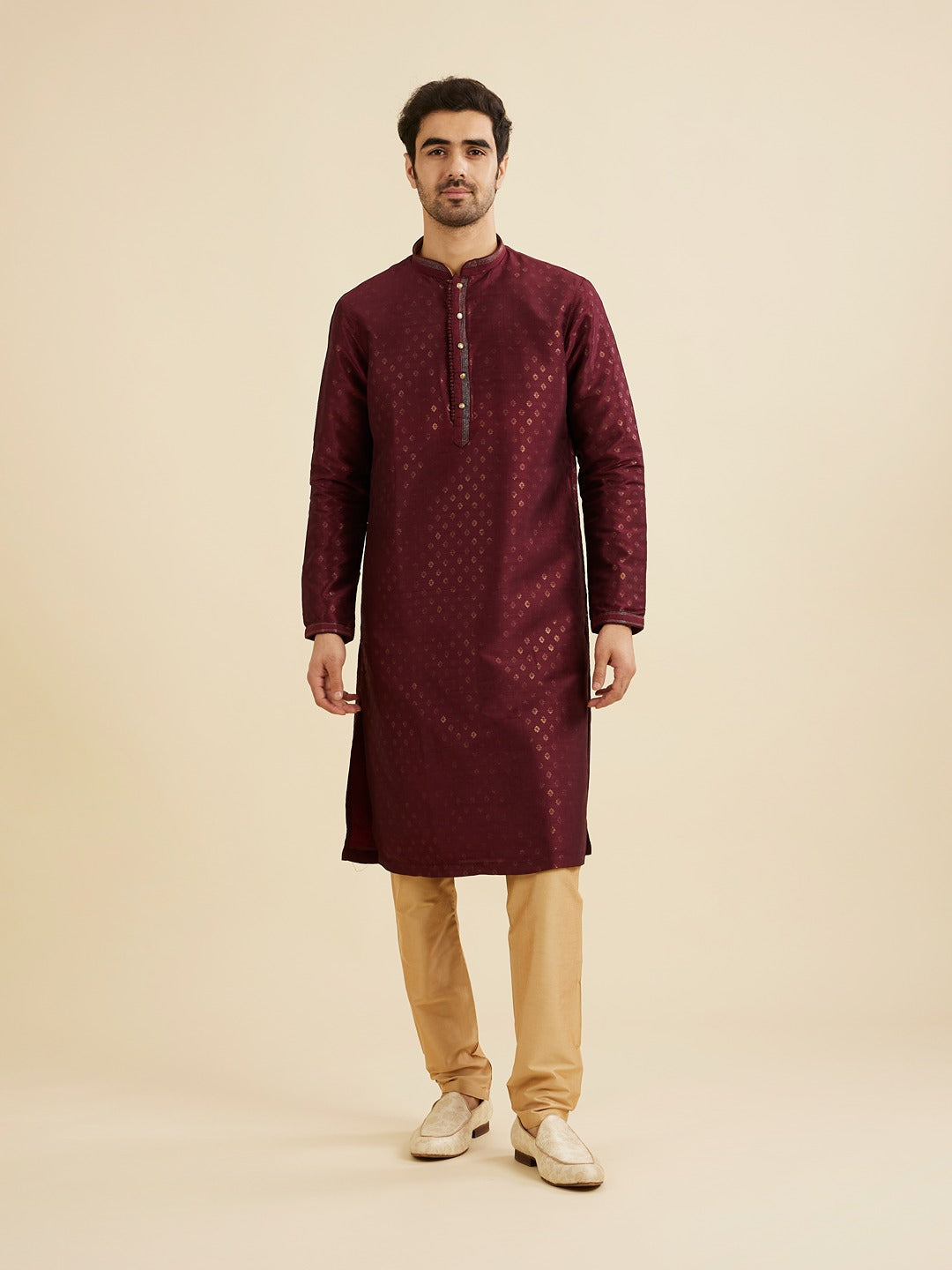 Men's Red Ethnic Relaxed Fit Printed Full Sleeves Kurta Set