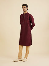 Men's Red Ethnic Relaxed Fit Printed Full Sleeves Kurta Set