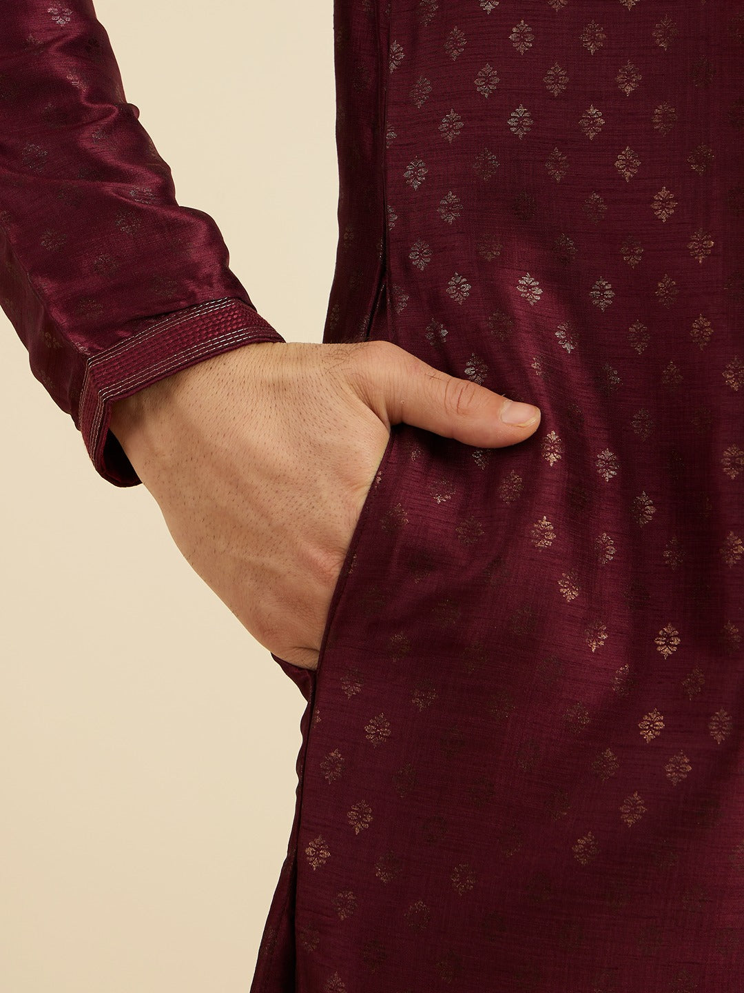 Men's Red Ethnic Relaxed Fit Printed Full Sleeves Kurta Set