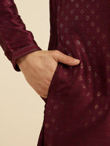 Men's Red Ethnic Relaxed Fit Printed Full Sleeves Kurta Set