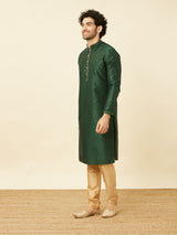 Men's Green Ethnic Relaxed Fit Embroidered Full Sleeves Kurta Set