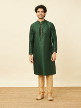 Men's Green Ethnic Relaxed Fit Embroidered Full Sleeves Kurta Set