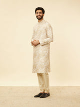 Men's Beige Ethnic Relaxed Fit Embroidered Full Sleeves Kurta Set
