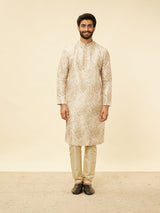 Men's Beige Ethnic Relaxed Fit Embroidered Full Sleeves Kurta Set