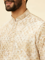 Men's Beige Ethnic Relaxed Fit Embroidered Full Sleeves Kurta Set