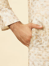Men's Beige Ethnic Relaxed Fit Embroidered Full Sleeves Kurta Set