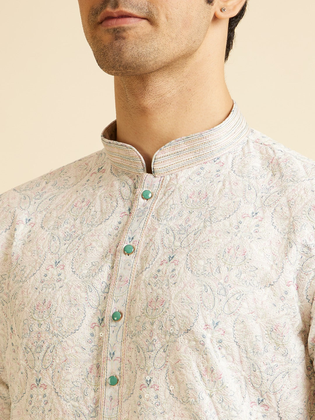 Men's Green Ethnic Relaxed Fit Printed Full Sleeves Kurta Set