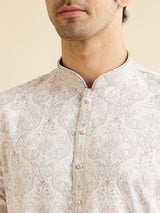 Men's Pink Ethnic Relaxed Fit Embroidered Full Sleeves Kurta Set