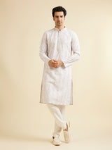 Men's Pink Ethnic Relaxed Fit Embroidered Full Sleeves Kurta Set