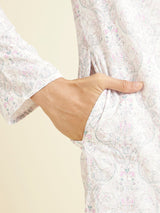 Men's Pink Ethnic Relaxed Fit Embroidered Full Sleeves Kurta Set