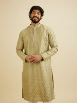 Men's Green Ethnic Relaxed Fit Embroidered Full Sleeves Kurta Set