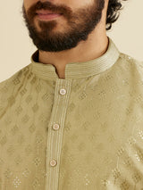 Men's Green Ethnic Relaxed Fit Embroidered Full Sleeves Kurta Set