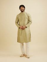 Men's Green Ethnic Relaxed Fit Embroidered Full Sleeves Kurta Set