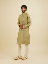 Men's Green Ethnic Relaxed Fit Embroidered Full Sleeves Kurta Set