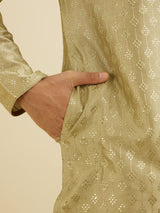 Men's Green Ethnic Relaxed Fit Embroidered Full Sleeves Kurta Set