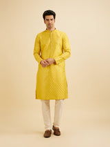 Men's Yellow Ethnic Relaxed Fit Embroidered Full Sleeves Kurta Set