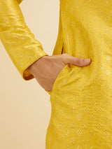 Men's Yellow Ethnic Relaxed Fit Embroidered Full Sleeves Kurta Set