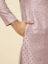 Men's Purple Ethnic Relaxed Fit Embroidered Full Sleeves Kurta Set