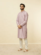 Men's Purple Ethnic Relaxed Fit Embroidered Full Sleeves Kurta Set