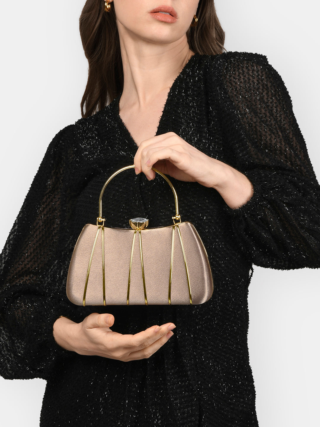 Women's Rose Gold Party Textured Clutch