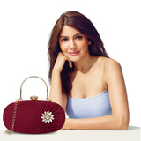 Women's Maroon Party Solid Clutch