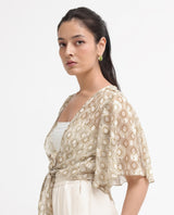 Women's Beige Casual Half Sleeves Top