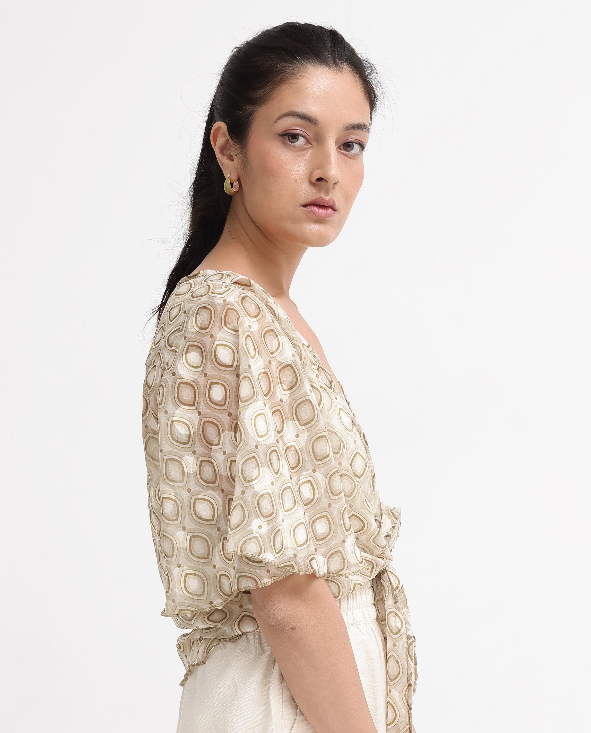 Women's Beige Casual Half Sleeves Top
