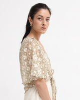 Women's Beige Casual Half Sleeves Top