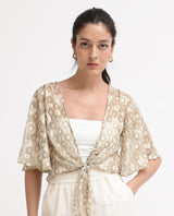 Women's Beige Casual Half Sleeves Top