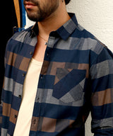 Men's Grey & Olive Green Gun Club Check Shirt