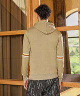Men's Beige Pullover with Contrast Striped Sleeve Hoodie