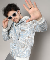 Men's Icy Blue & Olive Green Contrast Fluid Zip Front Hoodie