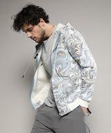 Men's Icy Blue & Olive Green Contrast Fluid Zip Front Hoodie