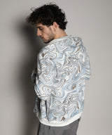 Men's Icy Blue & Olive Green Contrast Fluid Zip Front Hoodie