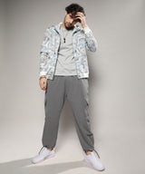 Men's Icy Blue & Olive Green Contrast Fluid Zip Front Hoodie