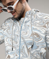 Men's Icy Blue & Olive Green Contrast Fluid Zip Front Hoodie