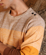 Men's Pumpkin Orange & Chocolate Brown Contrast Panel Pullover Sweater